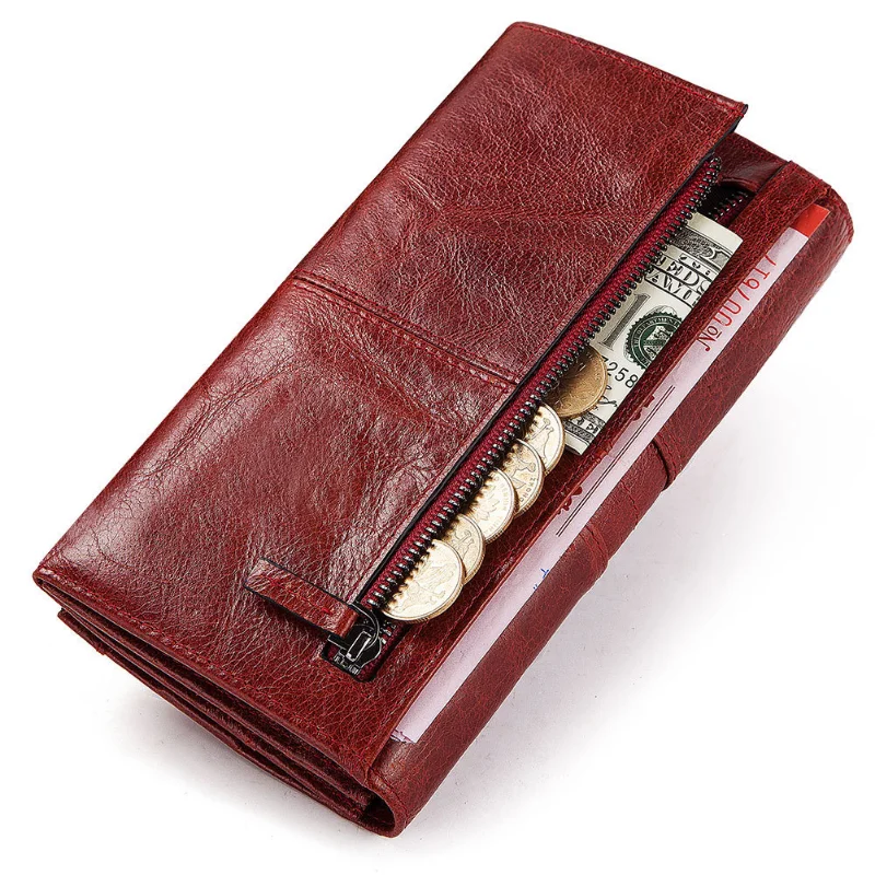 

Women Genuine Leather Wallet Luxury High Quality Natural Cow Skin Leather for IPhone Card Holder Wallets High Capacity Bag