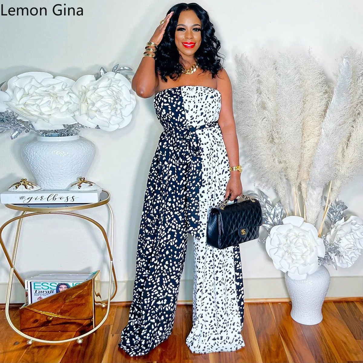 Женский комбинезон без бретелек с высокой талией |