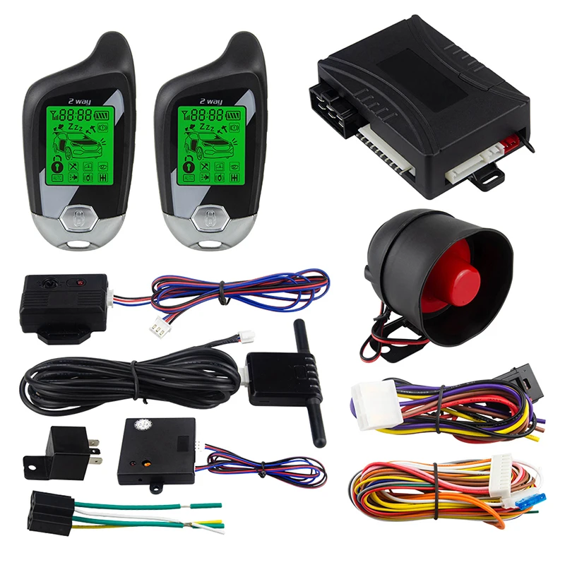 

two way car alarm keyless entry system remote start lcd pager display vibration alarm microwave sensor warning 2 way