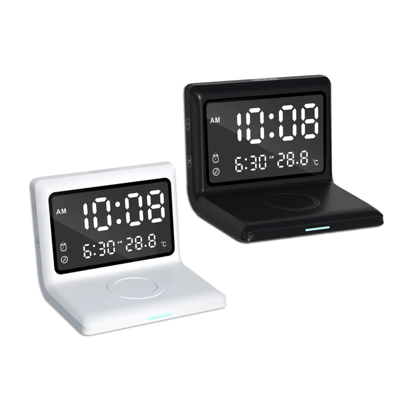 

Multi-function Digital Alarm Clock Wireless Charging 15W Max Temperature Display 5 Different Brightness,with A Cable