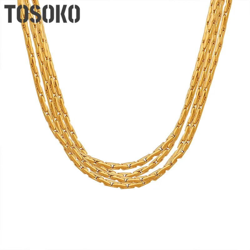 

TOSOKO Stainless Steel Jewelry Multi Layered Layered Thin Chain Tassel Necklace For Women's Fashion Collarbone Chain BSP1447