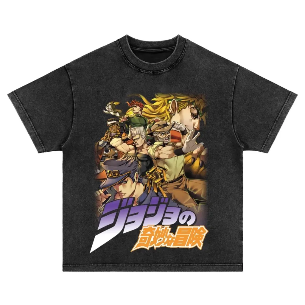

Japanese Anime Jojo Wonderful Adventure Graphic Printed Short Sleeve Oversized Casual Crew Neck Men Women T Shirt