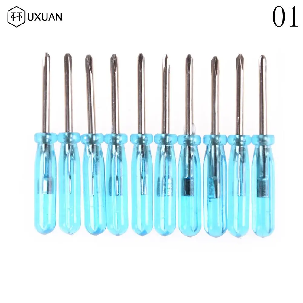 

10pcs Plastic Handle Stubby Mini Pocket Cross Flathead Screwdriver Tool 2mm Tip