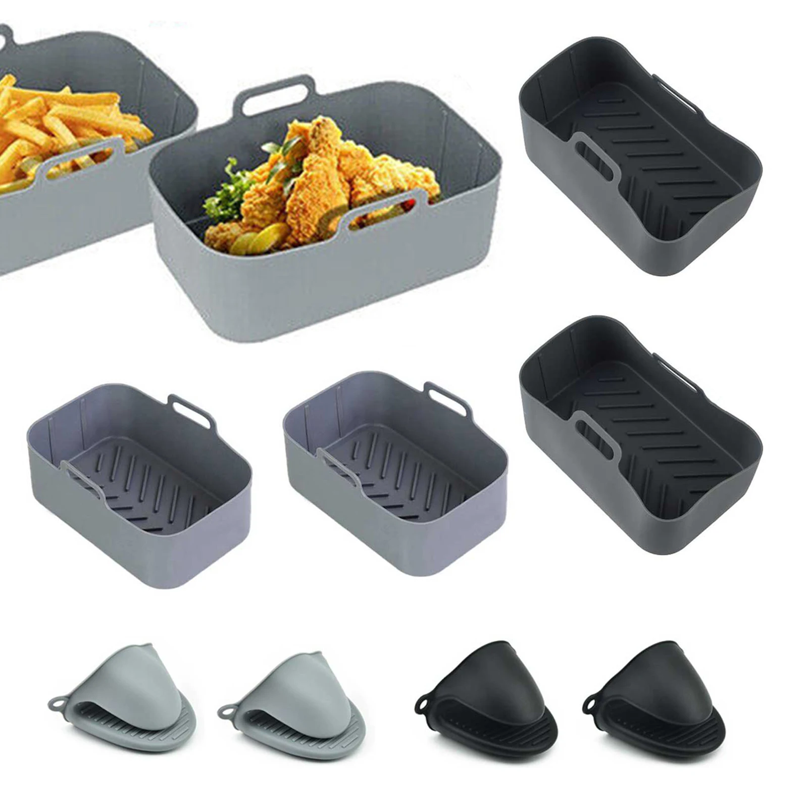 

4pcs Air Fryer Silicone Pan Silicone Pot For Ninjas Dual Heat Protective Gloves Kitchen Tools Household Ovens Microwaves Freezer