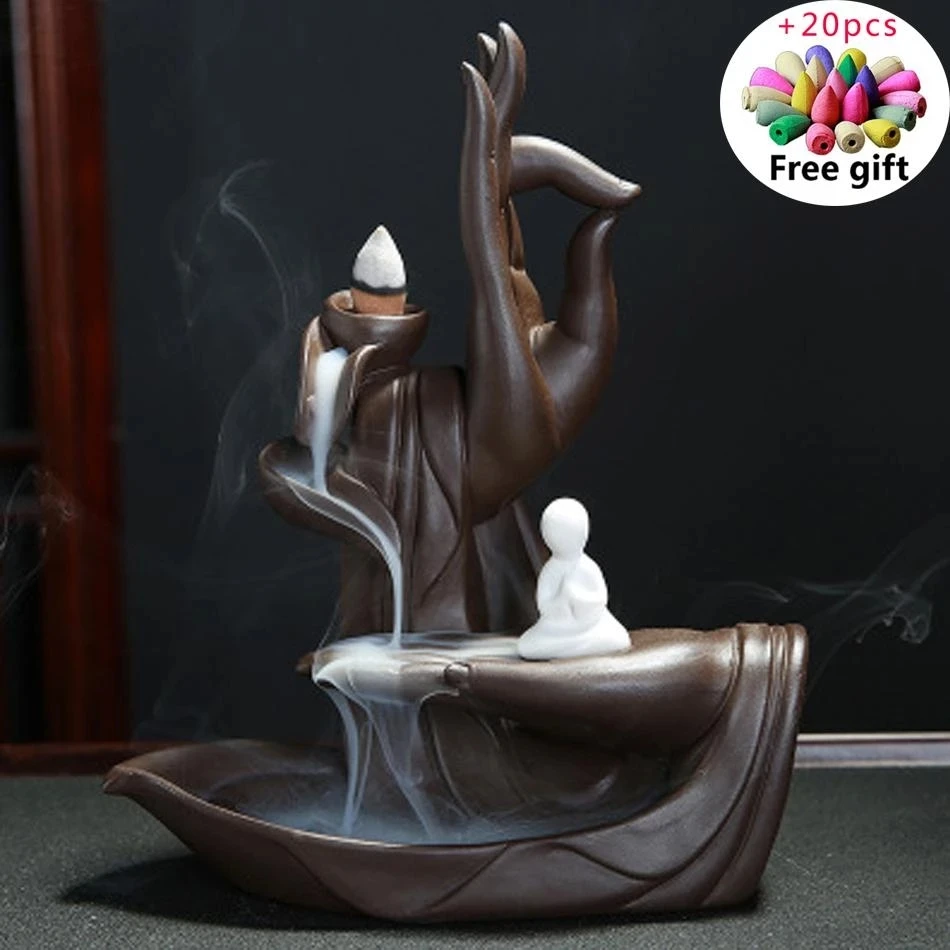 

Zen Buddha Hand Free 20cones Creative Home Decor Backflow Stick Incense Burner Ceramic Censer Home Decoration Use