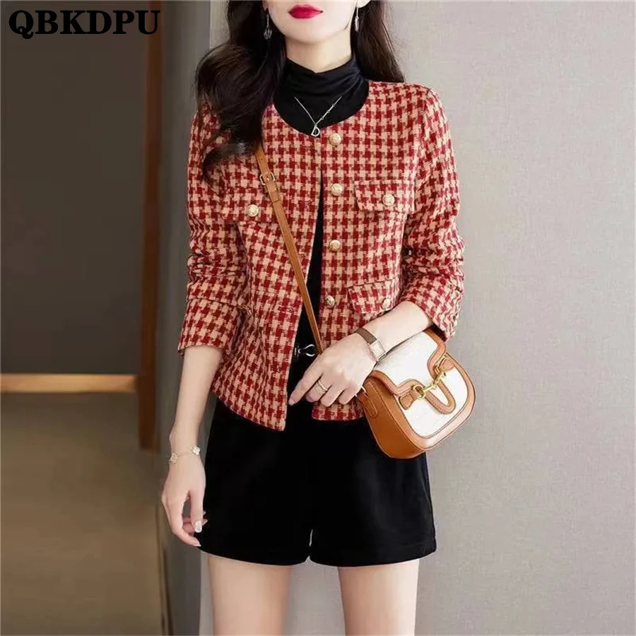 

Oversized 3XL Houndstooth Spliced Vintage Jacket Single Breasted Women Short Coat Spring Korean Elegant Outwear Steerwear Veste