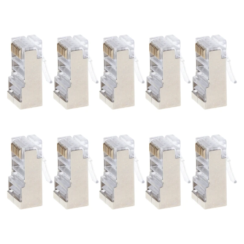 

10Pcs Cat6 8-Pin RJ45 8P8C Shielded Stranded Crimp Modular Plug Connector Socket