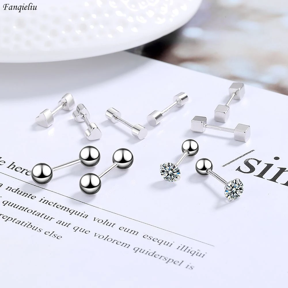 

Fanqieliu 925 Silver Needle Crystal Dumbbell Square Ball Heart Stud Earrings For Women Trendy Jewelry Girl Gift New FQL23059