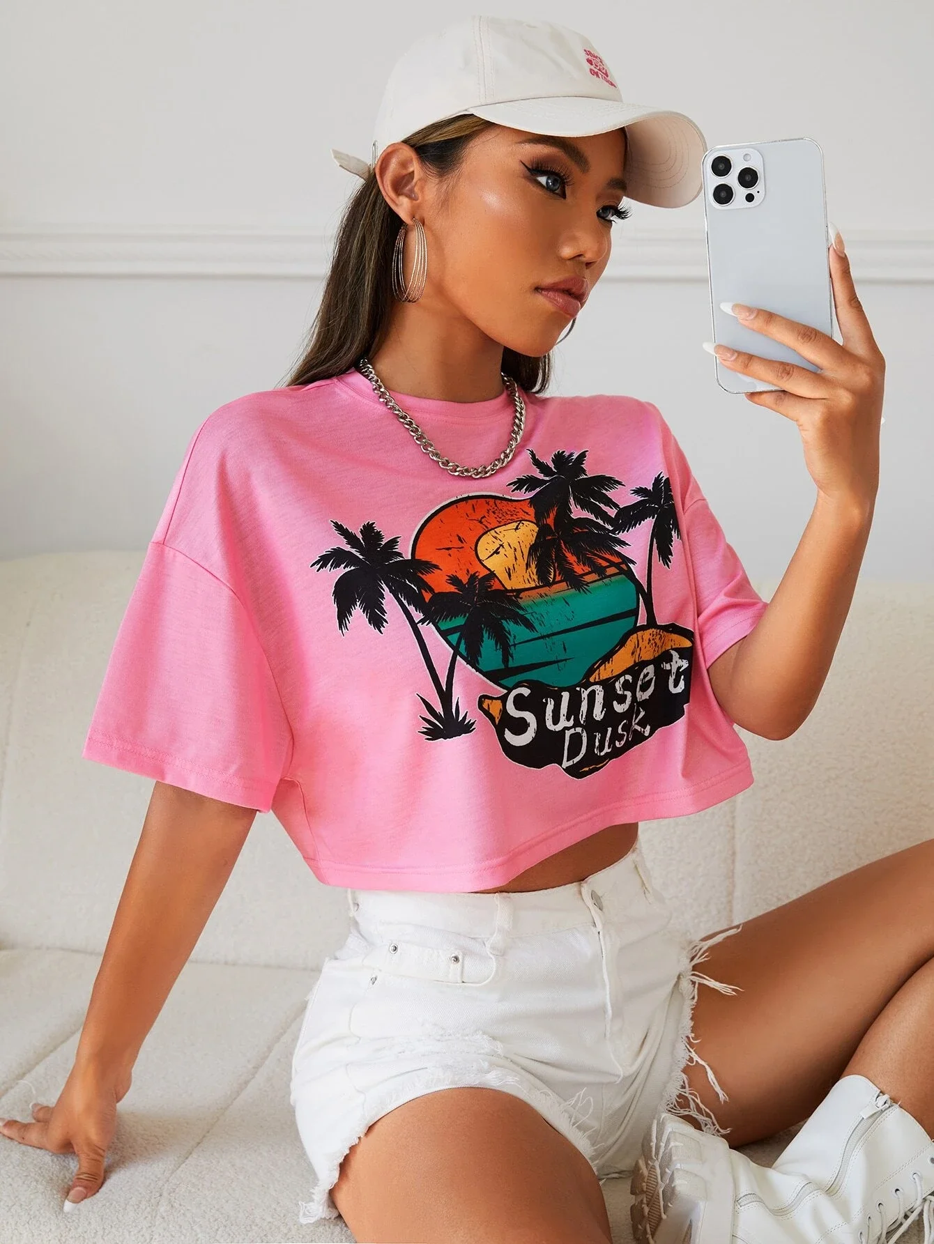 

tops Letter Graphic Drop Shoulder Tee