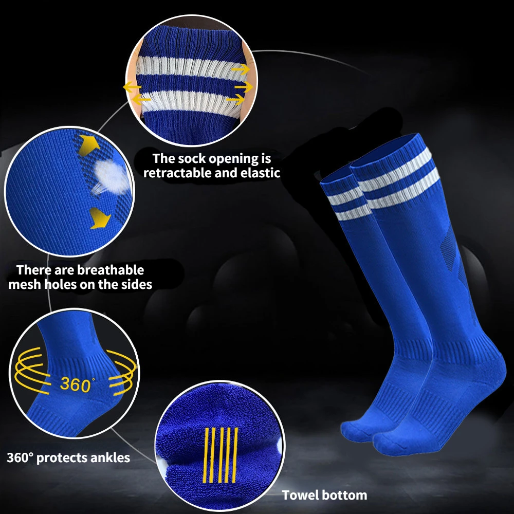 Football Socks non-slip Long Tube Over Knee Striped Soccer Socks Women Men Adult Kids Children Student Gym Sports Stockings