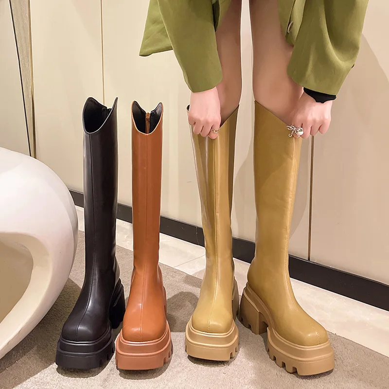 

Lady Boots Round Toe Shoes Flat Heel Zipper Boots-Women Over-the-Knee Lolita Med Mid Calf 2022 Autumn Mid-Calf Fabric PVC Basic