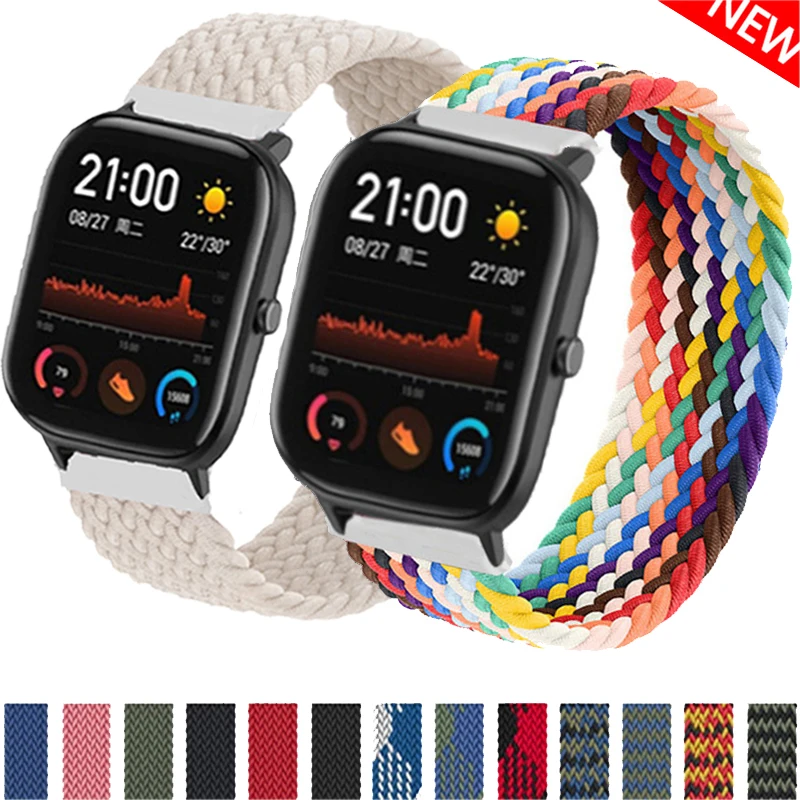 20mm 22mm Braided solo loop For Amazfit GTS/2/2e/GTS2 Mini/GTR 42mm/47mm/GTR2/2e/stratos 2/3 Bracelet Watch Amazfit bip strap