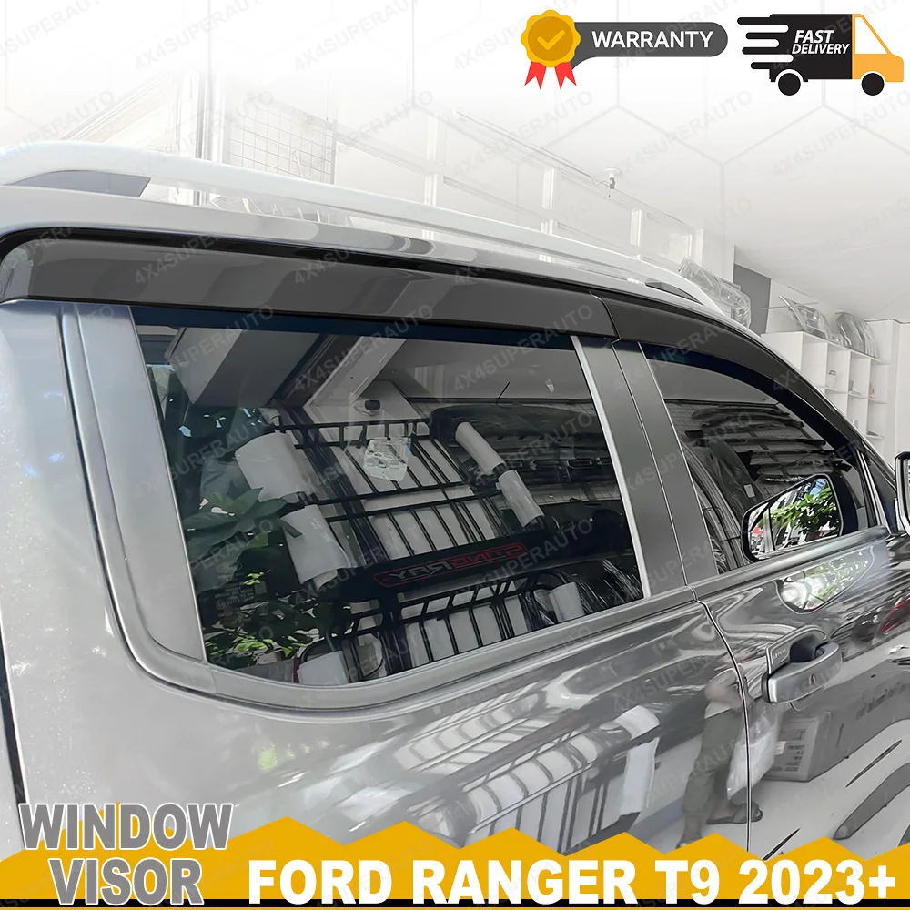 Солнцезащитный козырек от дождя, оконный козырек для Ford Ranger Next Gen T9 2023 2024, двойной кабинный всепогодный щиток, автомобильные аксессуары