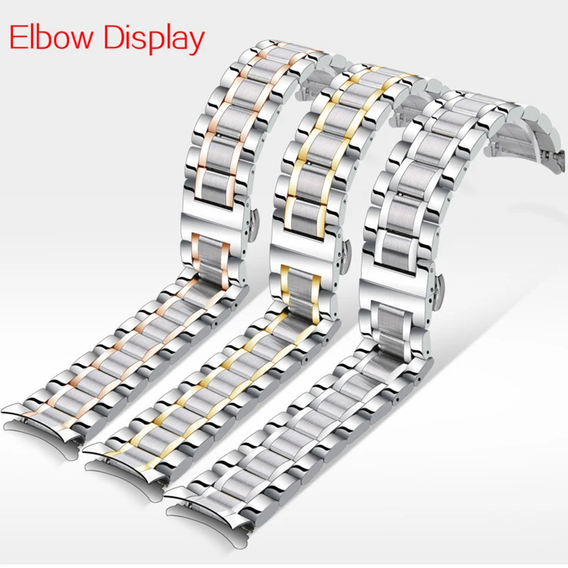 12 14 16 18 19 20 21 22 24mm Solid Full Stainless Steel Watch Band Butterfly Buckle Bracelet Flat Head Elbow Dual Purpose Straps