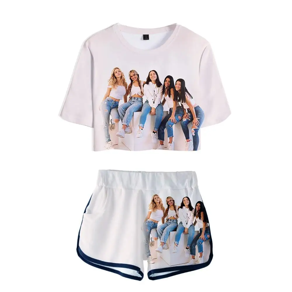 

Belly Button T-shirt Hip-hop Two-piece Set + Shorts Ladies Sexy T Shirt Set Brand Design The Hype House Young Girl Rholycrown