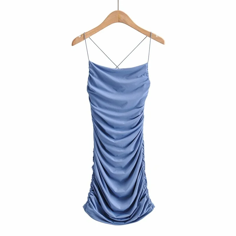 

Sexy Cross Backless Y2k Mini Dress 2021 Summer Skinny Aesthtic 2000s Tight Clothing Elastic Waist Sling Bag Hip Dress for Women