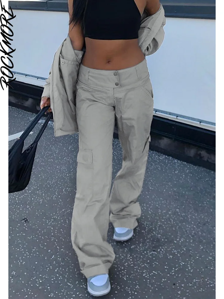 

Rockmore Y2K Cargo Pants Women's Baggy Low Waist Pockets Pants Streetwear Oversized Trousers Vintage Casual Loose Sweatpants