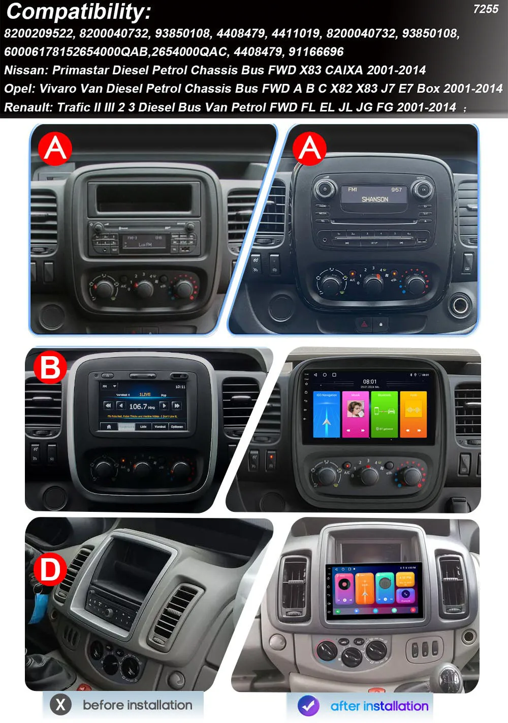 Фото Автомагнитола Android с CarPlay, GPS-навигацией и HD-камерой заднего вида для Nissan Primastar (дизель, бензин), шасси FWD X83 CAIXA №5