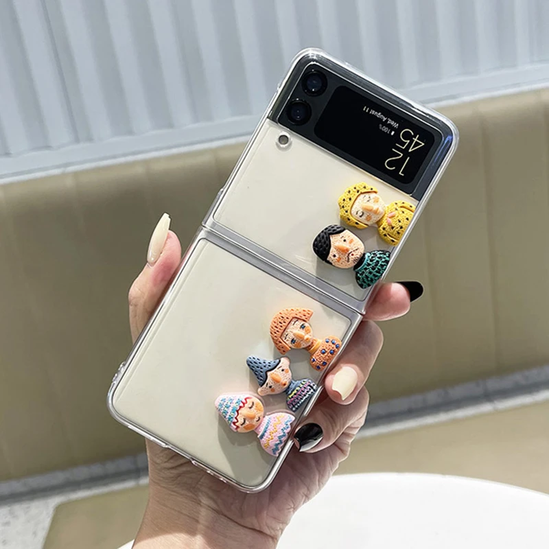 

Cute Cartoon Girl Doll Phone Case For Samsung Galaxy Z Flip 4G 5G Folding Clear Cover For Galaxy Z Flip 3 ZFlip 4 Coque