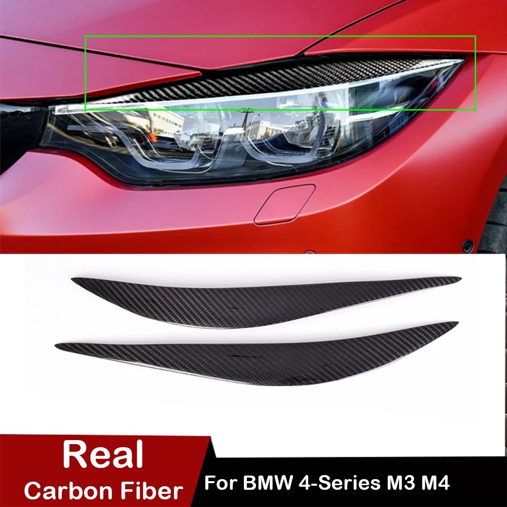 

100% Real Carbon Fiber Car Headlight Eyebrow Eyelids Cover Part For BMW 4-series F32 F33 F36 M3 F80 M4 F82 F83 2014-2018
