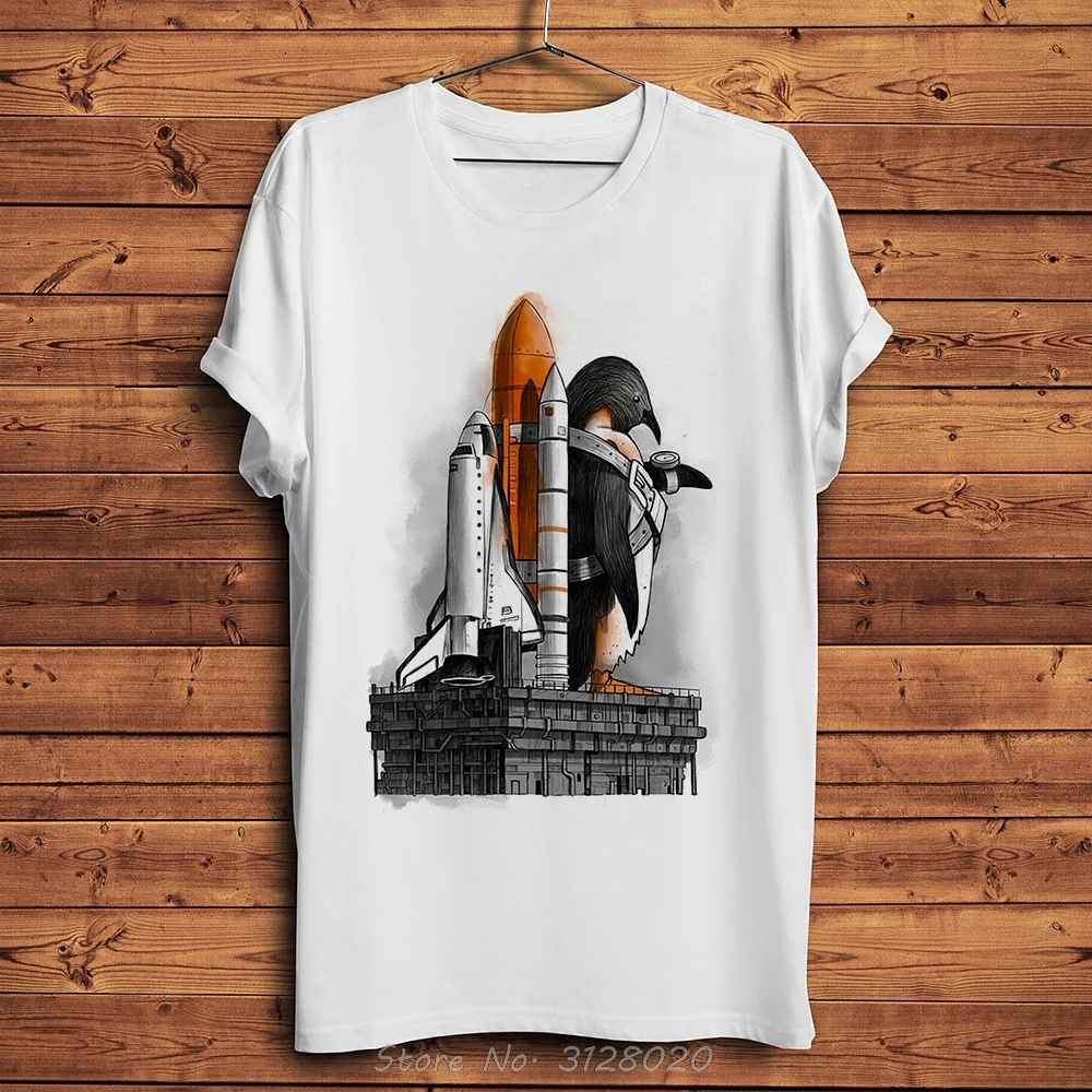 

Space Shuttle Penguin Dream To Universe Funny T-shirt Men New White Casual Tshirt Unisex Streetwear T Shirt Tees Harajuku