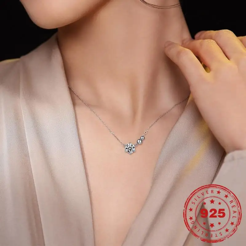 

HOYON Pure S925 Sterling Silver Necklace for Women's Bead Chain Neck Collares Jewelry for Wedding Anniversary Gifts