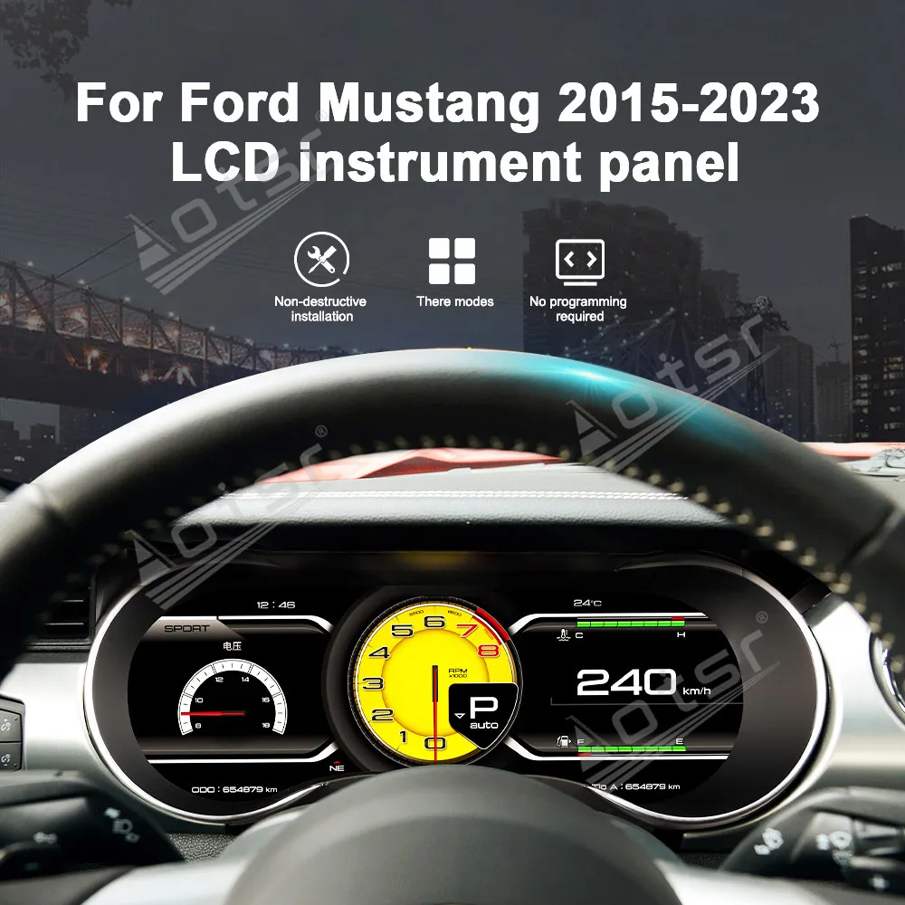 Фото 2026, 12,3 дюйма для Ford Mustang 2015-2023, ЖК-панель приборов, цифровой кластер, прибор для скорости, тахометр космического корабля UI №5