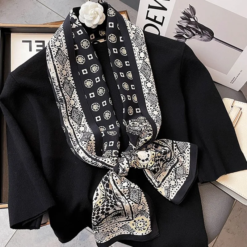 

Summer Woman Scarf 35*140cm Silk Scarf Cashew Flower Mulberry Silk Scarf Print Bandana Fashion All-match Female Hidjab Scarf