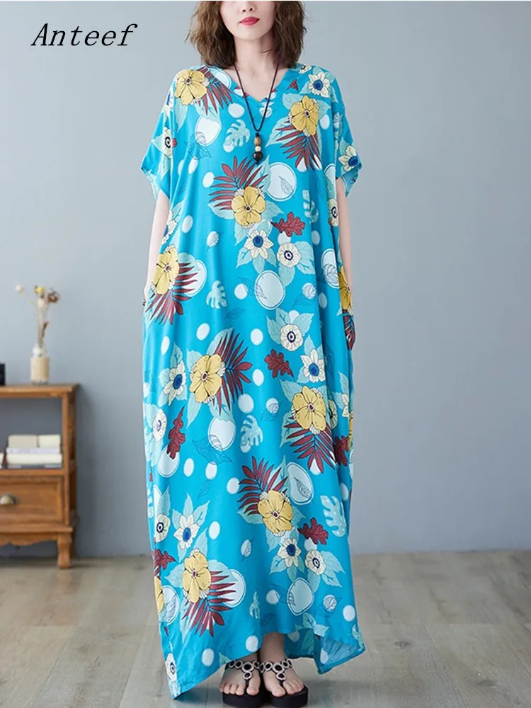 

short sleeve oversized satin vintage floral dresses for women casual loose maxi long summer beach dress elegant clothing 2022
