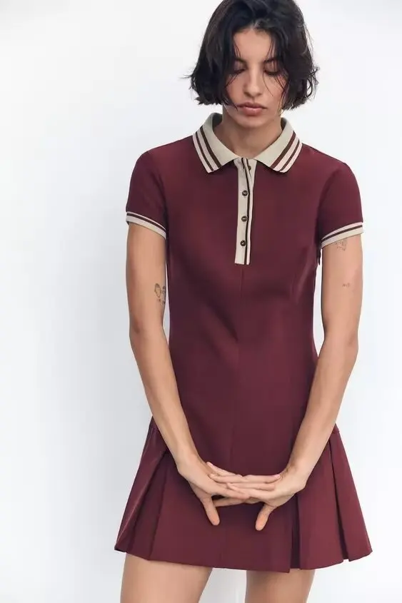 Юбка 2024 новинка зимы женская одежда контрастный цвет ребристый воротник широкое