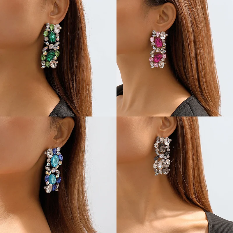 

Multicolor Rhinestone Square Dangle Earrings Sparkly Crystal Geometric Statement Earrings for Women Jewelry Party Gifts