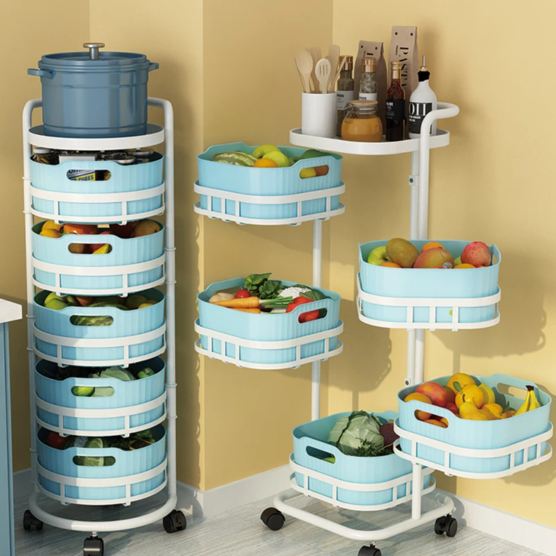 

Rotating Kitchen Storage Rack Floor Mounted Multilayer Fruit And Vegetable Basket Household Removable Snack Toy Storage Rack