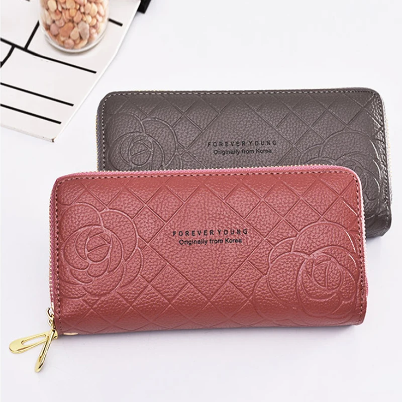 

New Phone Purses Women Wallets Big Female Purse Leather Brand Retro Ladies Long Woman Wallets Card Clutch Double Zipper