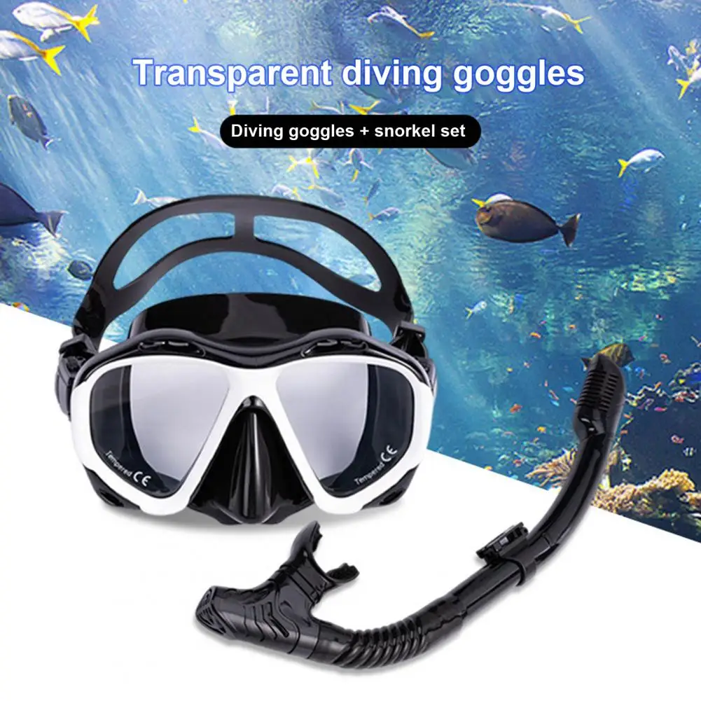 

1 комплект плавательных очков в комплекте, дышащие, незапотевающие, высокая четкость, большая оправа, силиконовые очки для лица для дайвинга, полностью закрывающие дыхание трубки для подводного плавания