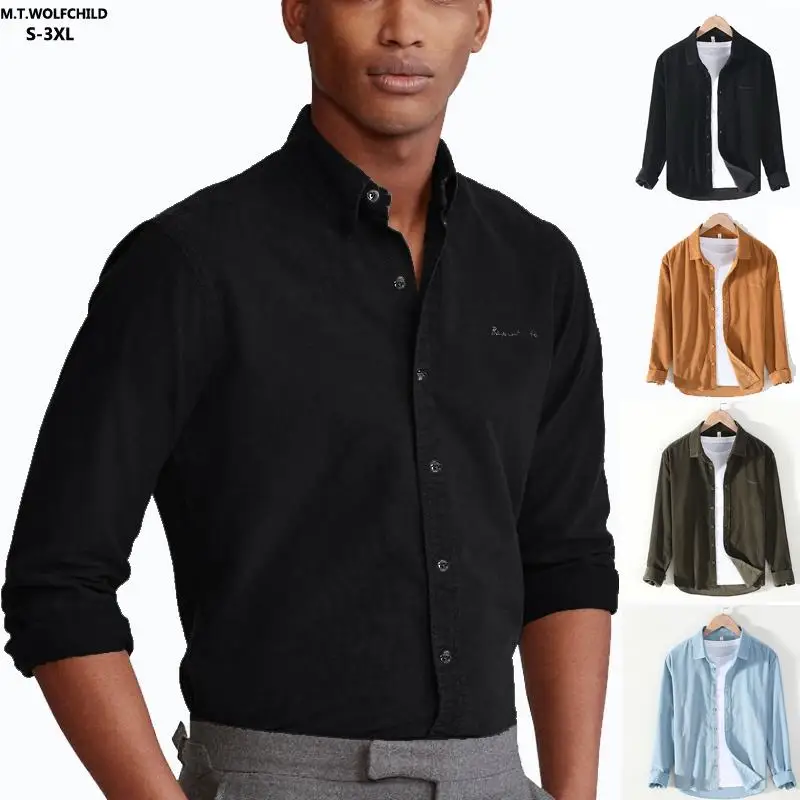 Рубашка мужская Вельветовая с длинным рукавом хлопковая блузка в винтажном