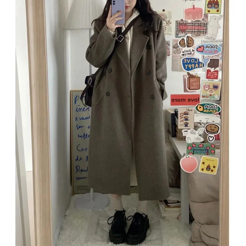 

Korean Coat Women's Autumn And Winter Thickened 2022 New French Style Languid Wind Medium Long Thin Suit Woolen Coat Women