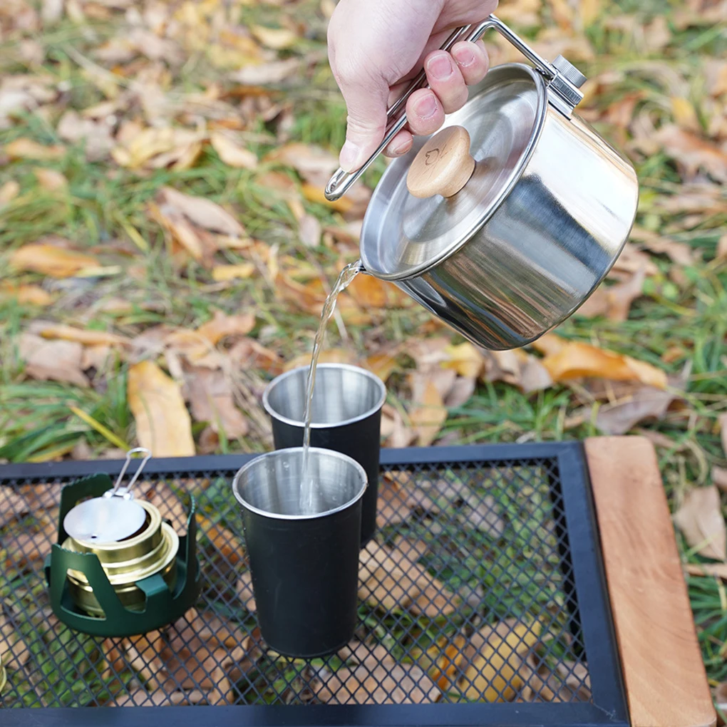 

Stainless Steel Camping Pot Detachable Handle Outdoor Cookware Kettle Instant Noodles Tableware Coffeepot for Tourism Picnic