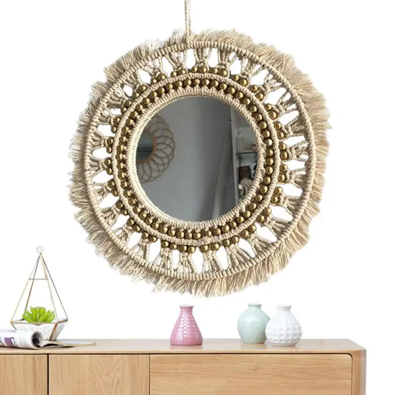 

Hanging Circle Mirror Macrame Wall Mirrors Decorative Wall Mounted Round Mirror For Bathroom Vanity Living Room Bedroom Entryway