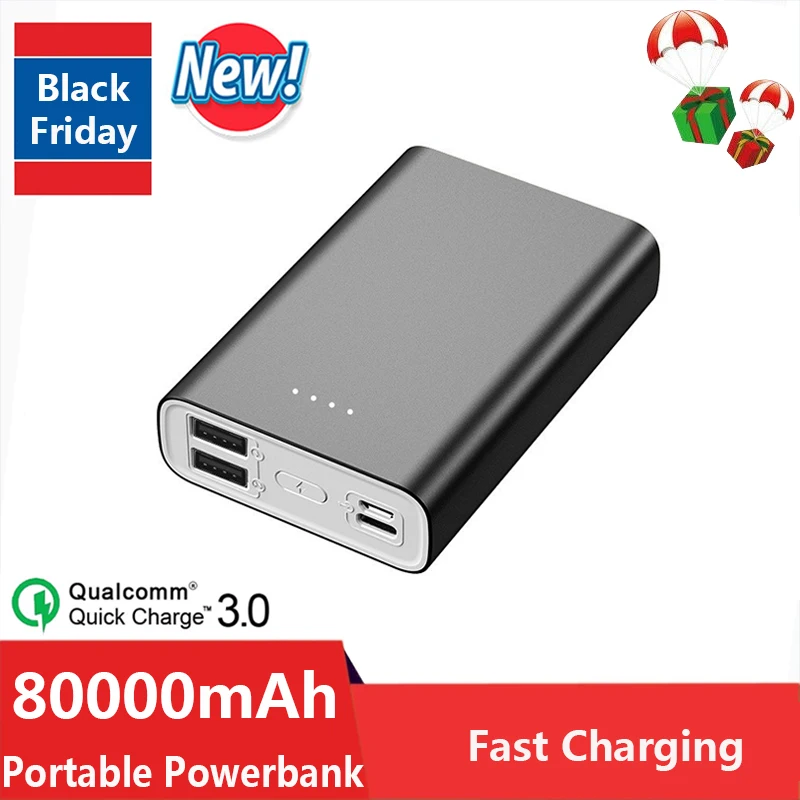 

Портативный внешний аккумулятор с 2-мя USB-портами, 80000 мАч