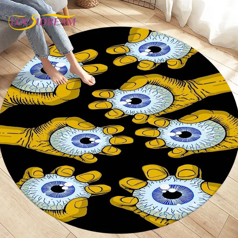 

Evil Eye Round Area Rug,Hamsa Palm Mandala Circle Carpet Rug for Living Room Bedroom Sofa Decor,Kids Play Crawl Floor Mat soft