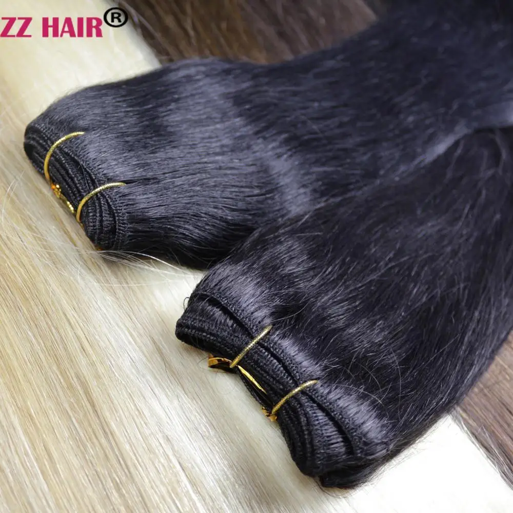 ZZHAIR 100% уток человеческих волос для дополнительной машины Тканые волосы Remy 16-24