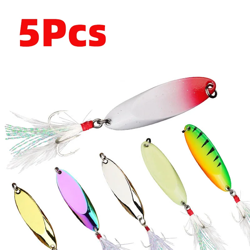 

5Pcs 1.5-10g Fishing Spinner Spoon Lure Hard Bait With Feather Bass Sea Lures Wobbles Accessories Metal Sharp Treble Hook Baits