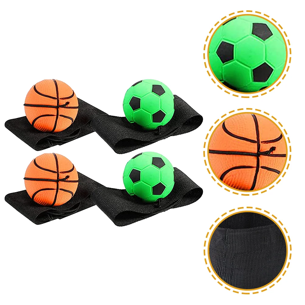 

4 Pcs Wrist Bouncy Ball Kids Wristbands Sports Balls Rubber Stretch Toy Solid Football Soccer Gifts