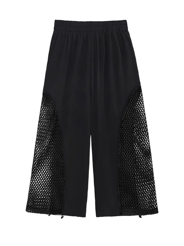 [EAM] Синие сетчатые широкие брюки с высокой эластичной резинкой на талии новые