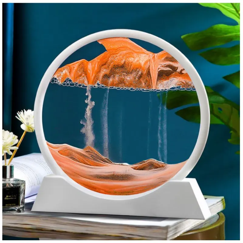 

3D Moving Sand Art Picture Round Glass Deep Sea Sandscape Hourglass Quicksand Craft Flowing Sand Painting Office Home Decor Gift