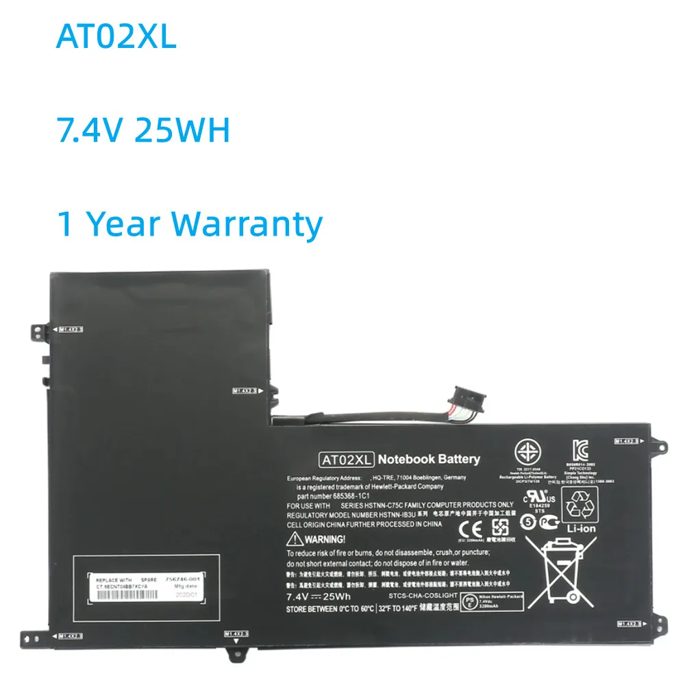 

AT02XL 7.4V 25WH tablet battery for HP ElitePad 900 G1 HSTNN-C75C HSTNN-IB3U HSTNN-DB3U 685368-1C1 685987-001 AT02025XL