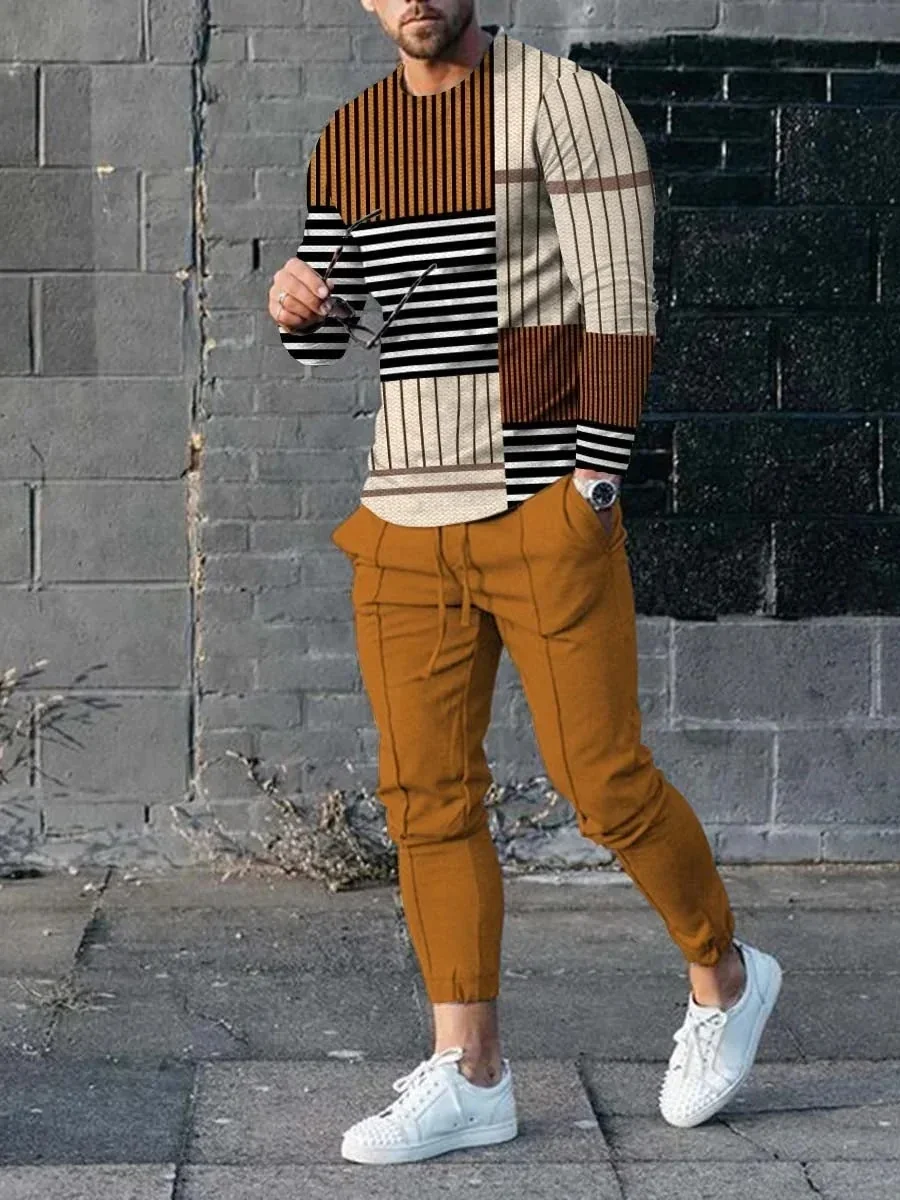 Мужская футболка с длинным рукавом и брюки комплект из двух предметов