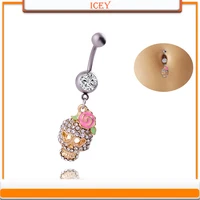 1pc skeleton belly ring crystal navel stud rhinestones belly navel jewelry gold belly button ring stainless steel navel piercing