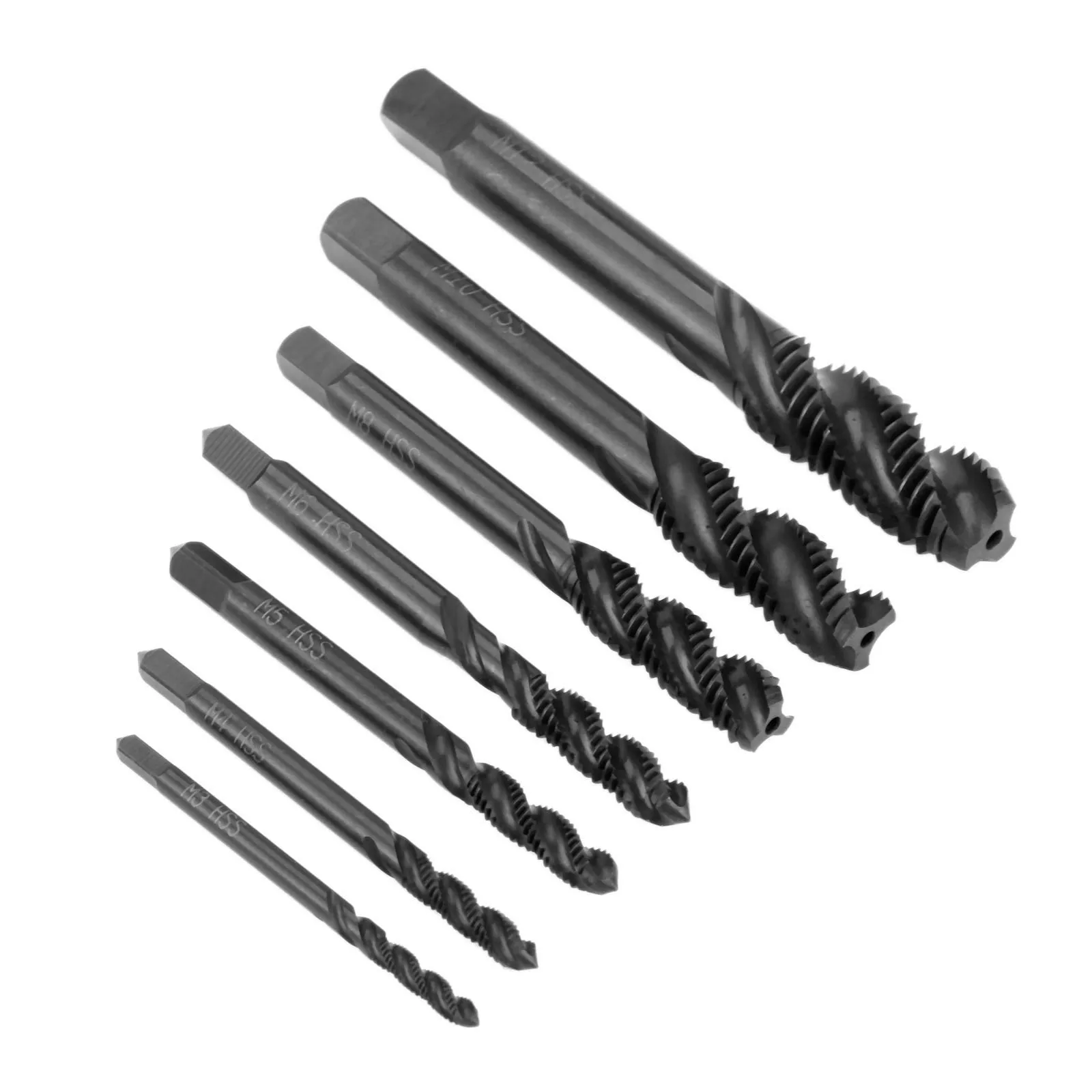 

7pcs/set HSS 6542 Nitriding Metric Spiral Fluted Thread Tap and Die M3/M4/M5/M6/M8//M12 Screw Straight Flute Drill Hand Tools