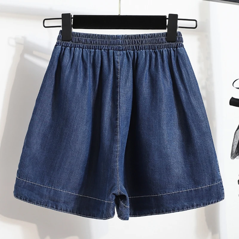 Qiukichonson 5XL Oversize Denim Shorts Women Lace Up 2023 Spring Summer High Waisted Cute Soft Girl Wide Leg Loose Jeans Shorts